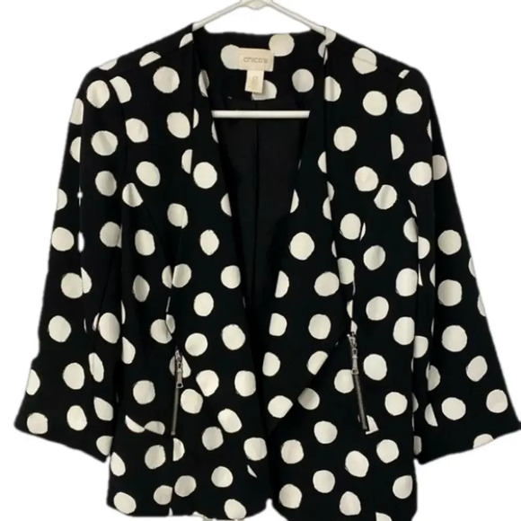 Chico's Jackets & Blazers - Chico's Blazer Poker Dot Black and White Womens Jacket Coat Size 0‎